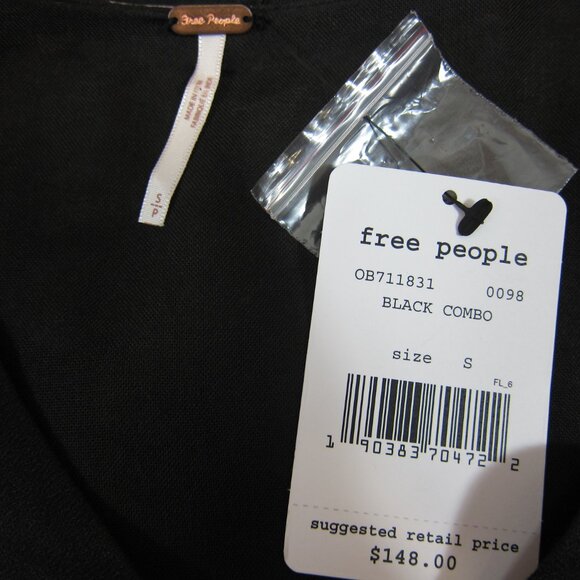 Free People Small Mini Dress Yellow Pink Floral Retro Black Vest Long Sleeve NEW - Picture 7 of 12